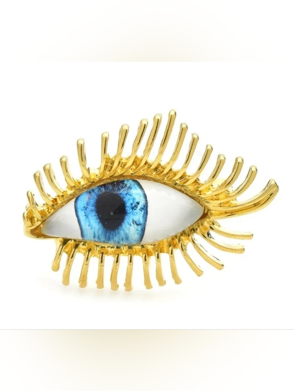 🆕️ Schiaparelli Style Gold Eyelash Eye Brooch with Blue Iris NWOT